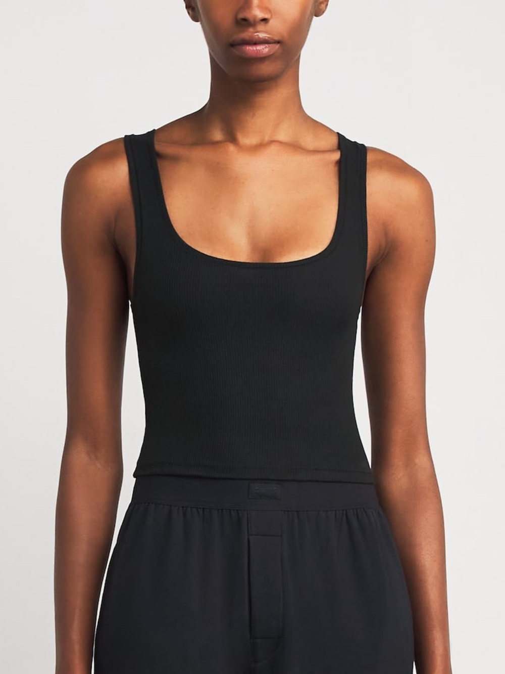 SKIMS Black Cotton Rib Tank (M)